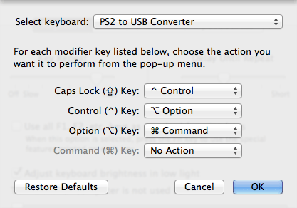 系统设置里键盘面板的"Modifier keys"设置
